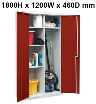 picture of QMP Utility Cupboard - Red Doors - 3 Shelves - 1800H x 1200W x 460D mm - [QM-CU181246ZRXX]