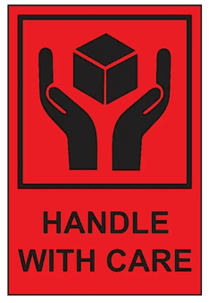 Picture of Slingsby Self Adhesive Packaging Labels - 150 x 100mm - Handle with Care - Roll of 1000 - [SLB-423465] - (LP)