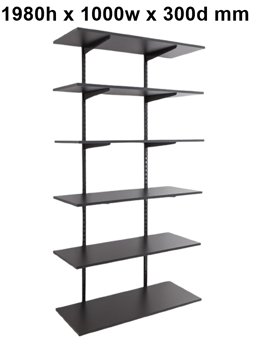 picture of BiGDUG Twin Slot Shelving Kit - 1980h x 1000w x 300d mm - 6 Graphite Grey Melamine Levels - [BDU-TSB1936G]