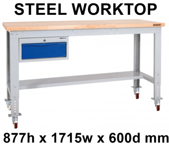 picture of BiGDUG Heavy Duty Mobile Storage Workbench - 877h x 1715w x 600d mm - Single Drawer - Steel Worktop - [BDU-HDMSWB176H1DS]