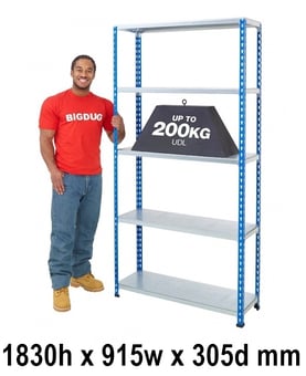 picture of BiG200 Blue & Galvanised Shelving 5 Levels - Steel Shelves - 1830h x 915w x 305d mm - [BDU-B21809035BZS]