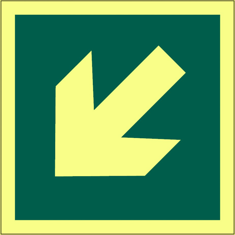 picture of Photoluminescent Arrow Sign Diagonal Sign - 150 x 150Hmm - Self Adhesive Rigid Plastic - [AS-PH116-SARP]