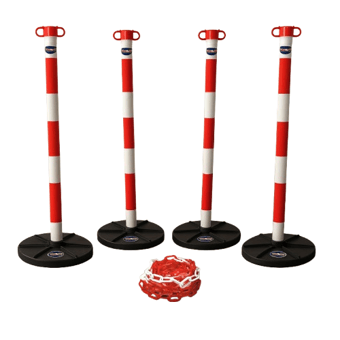 picture of Way4Now Chain Support Post with Plastic Barrier Chain - Red-White - Set of 4 - [IH-CHAINPOST4-RW] - (MP)