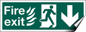 picture of Fire Exit Pointing South Sign LARGE - Complies With Hospital Technical Memorandum 65 - 600 x 200Hmm - Self Adhesive Vinyl - [AS-HTM6-SAV]