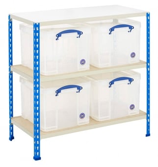 picture of BiG340 Shelving - 915h x 915w x 455d mm - 3 Levels - Blue & Grey - 4 x 35L Really Useful Boxes - [BDU-RUBK04CBG]