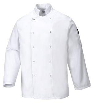 picture of Portwest C833 - Chef's Suffolk Studded Jacket L/S - White - PW-C833WHR