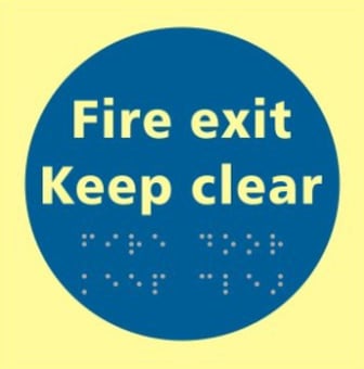 picture of Spectrum Fire Exit Keep Clear – TaktylePh 150 x 150mm - SCXO-CI-TK0110BSIPH