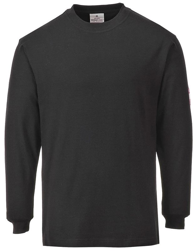 picture of Portwest - Black Flame Resistant Anti-Static Long Sleeve T-Shirt - Conforms to EN1149-5, EN11612 and IEC61482-2 - PW-FR11BKR