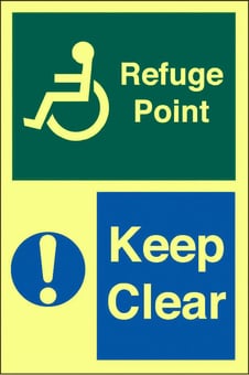 picture of Photoluminescent Refuge Point Keep Clear Sign - 200 x 300Hmm - Self Adhesive Rigid Plastic - [AS-PHRG5-SARP]