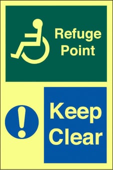 Picture of Photoluminescent Refuge Point Keep Clear Sign - 200 x 300Hmm - Self Adhesive Rigid Plastic - [AS-PHRG5-SARP]