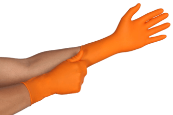 picture of Ansell TouchNTuff 93-800 Multi-Layer Chemical Resistant Disposable Orange Glove - Box of 30 - AN-93-800