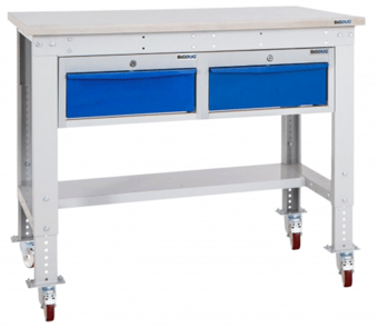 Picture of BiGDUG Heavy Duty Mobile Storage Workbench - 877h x 1215w x 600d mm - 2 Drawers - Steel Worktop - [BDU-HDMSWB126H2DS]