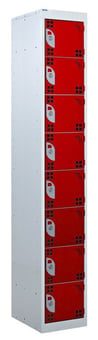 picture of QMP Tool Charging Locker - Perforated Door - Standard Plug - 8 Compartment - Red - 1800H x 300W x 450D mm - [QM-BL1830458RPX]
