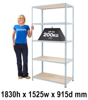 picture of BiGDUG BiG200 Galvanised Shelving 5 Levels - Chipboard Shelves - 1830h x 1525w x 915d mm - [BDU-B21815095ZZ]