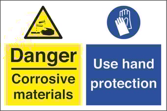 picture of Danger Corrosive Hand Protection Sign - 300 X 200Hmm - Rigid Plastic - [AS-MU27-RP]