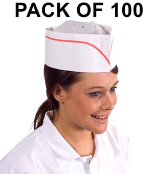 picture of Supertouch Paper Forage Hats - White/Red - Pack of 100 - [ST-30020]