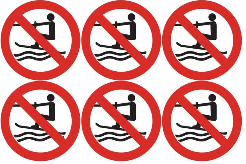 picture of Safety Labels - No Water Skiing Symbol (24 pack) 6 to Sheet - 75mm dia - Self Adhesive Vinyl - [IH-SL44-SAV]