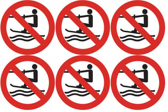 picture of Safety Labels - No Water Skiing Symbol (24 pack) 6 to Sheet - 75mm dia - Self Adhesive Vinyl - [IH-SL44-SAV]