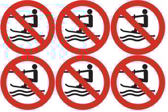 Picture of Safety Labels - No Water Skiing Symbol (24 pack) 6 to Sheet - 75mm dia - Self Adhesive Vinyl - [IH-SL44-SAV]