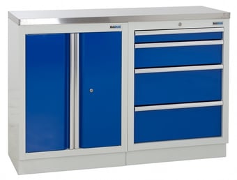 picture of BiGDUG 1361mm Wide Workbench - 2 Door Cupboard - 4 Drawer Cabinet - Stainless Worktop - [BDU-TGC13GBS] - (LP)