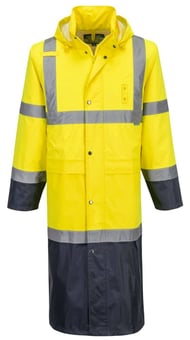 picture of Portwest H446 - Hi-Vis Contrast Raincoat 122cm - Yellow/Navy - PW-H446YNR