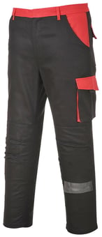 picture of Portwest - Poznan Cotton Trouser - Black/Red - Regular Leg - PW-CW11BKR