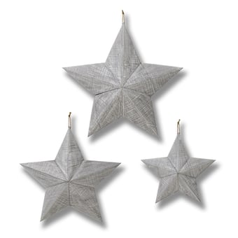 Picture of Hill Interiors Grey Wooden Stars - Set of Three - [PRMH-HI-14739]
