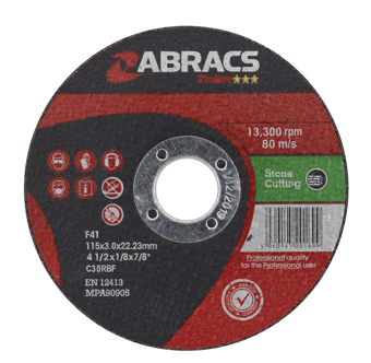picture of Abracs Proflex 115mm x 3mm x 22mm Flat Stone Cutting Disc - C30S4BF Grade - Box of 25 - [ABR-PF11530FS]