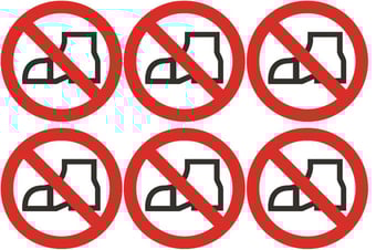 picture of Safety Labels - No Outdoor Footwear Symbol (24 pack) 6 to Sheet - 75mm dia - Self Adhesive Vinyl - [IH-SL48-SAV]