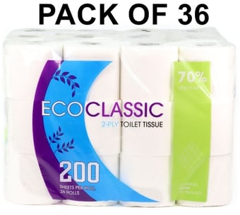 picture of Eco Classic 2 Ply Toilet Roll - 200 Sheets - Pack of 36 - [MCS-70LP2PLYTP]