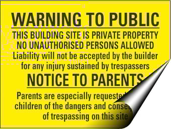Picture of Warning to Public No Liability and Notice to Parents Sign - 600 x 450Hmm - Self Adhesive Vinyl [AS-WA128-SAV]