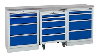 picture of BiGDUG 2041mm Wide Workbench - 1x Roll Cabinet - 2x 4 Drawer Cabinet - Stainless Worktop - [BDU-TGC3R3GBS] - (LP)