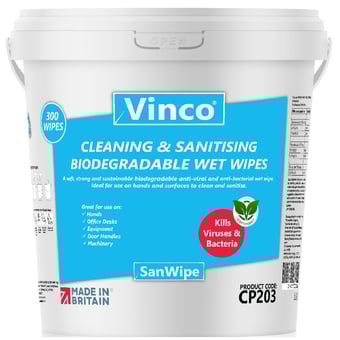 picture of Vinco-SanWipe QUAT Formula Plastic Free Wet Wipes - 300 Wipes - [HCI-CP203]