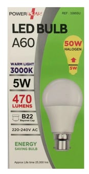 Picture of Power Plus - 5W - B22 Energy Saving A60 LED Bulb - 470 Lumens - 3000k Warm Light - Pack of 12 - [PU-3395]