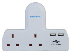 picture of Pro-elec 2-Way Multi-Plug Adaptor with Dual USB Ports - [CP-PL15130]