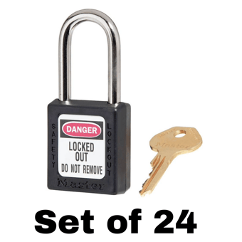 picture of Set of 410 Zenex Thermoplastic Safety Padlock - Black - With 'Key Alike' Key - Set of 24 - [MA-410KA24BLK]
