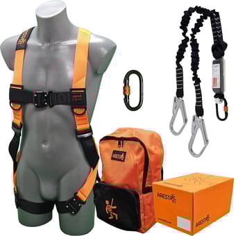 picture of ARESTA Scaffolder Kit 7 - Single Point Harness - EEZE-KLICK Buckle - Twin Elasticated Webbing Lanyard - Backpack - EN361 EN355 - [XE-AK-S07]