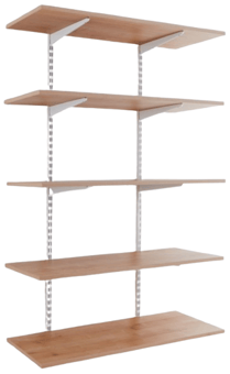 Picture of BiGDUG White Twin Slot Shelving Kit - 1600h x 1000w x 300d mm - 5 Oak Melamine Levels - [BDU-TSW1635O]