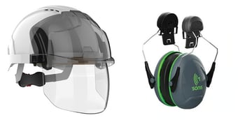 picture of JSP - EVO VISTAshield Safety Helmet Vented with Integrated Faceshield +  Sonis 1 Ear Defenders Kit - IH-EVOVISTAKIT (AMZPK)