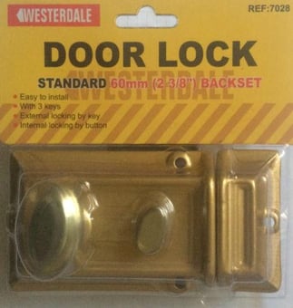 picture of Brass Front Door Lock Latch with 3 Keys 60MM Backset/Cylinder Set HLU - [AF-5060010432883]