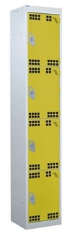 picture of QMP Tool Charging Locker - Perforated Door - RCD Plug - 4 Compartment - Yellow - 1800H x 300W x 450D mm - [QM-BR1830454YPX]