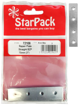 picture of StarPack - 72108 - Straight Repair Plate - 75mm - Pack of 3 - [AF-5013249259417] - (DISC-R)