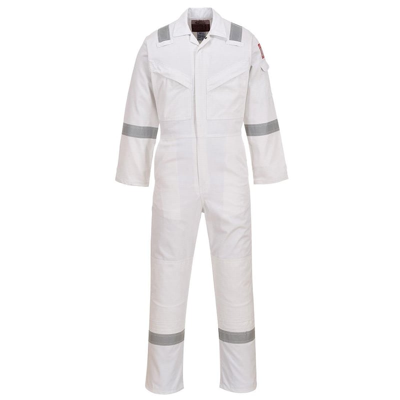 picture of Portwest - White Flame Resistant Anti-Static Coverall 350g - Conforms to EN ISO 11611 Class 2, EN ISO 11612, EN 1149-5 - PW-FR50WHR