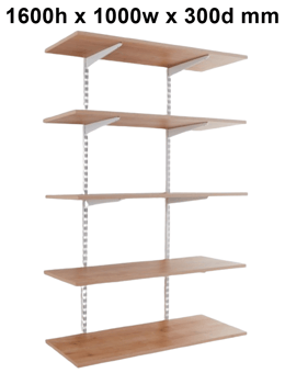 picture of BiGDUG Garage Wall Mounted Shelving Kit - 1600h x 1000w x 300d mm - 5 Oak Melamine Levels - [BDU-TSW1635OG]