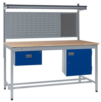 Picture of Square Tube Workbench - Beech Top - 840H x 1200W x 750D mm - Single Drawer, Louvre Panel - [QM-BQ841275BX6A]