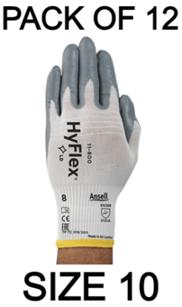 picture of Ansell Hyflex 11-800 Nitrile Foam Coated White Industrial Gloves - Size 10 - Pair - Pack of 12 - AN-11-800-10X12 - (AMZPK)