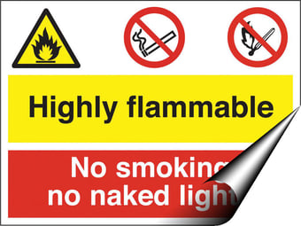 Picture of Highly Flammable Smoking Naked Lights Sign - 600 X 450Hmm - Self Adhesive Vinyl - [AS-MU9-SAV]