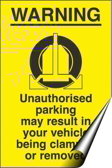 Picture of Warning Unauthorised Parking may Result in your Vehicle being Clamped or Removed Sign - 200 x 300Hmm - Self Adhesive Vinyl - [AS-WA104-SAV]