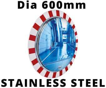 picture of ROUND STAINLESS STEEL TRAFFIC MIRROR - Dia 600mm - To View 2 Directions - 7 Year Guarantee - [VL-846-SS]