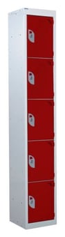 picture of QMP Tool Charging Locker - Solid Door - Standard Plug - 5 Compartment - Red - 1800H x 300W x 450D mm - [QM-BL1830455RSX]